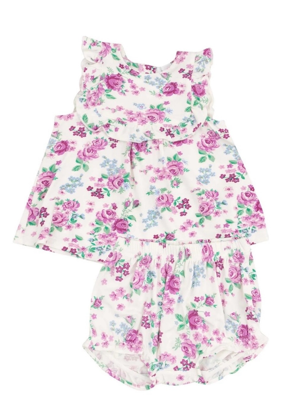Angel Dear Pink & Cream Floral Ruffle Top & Bloomer Set